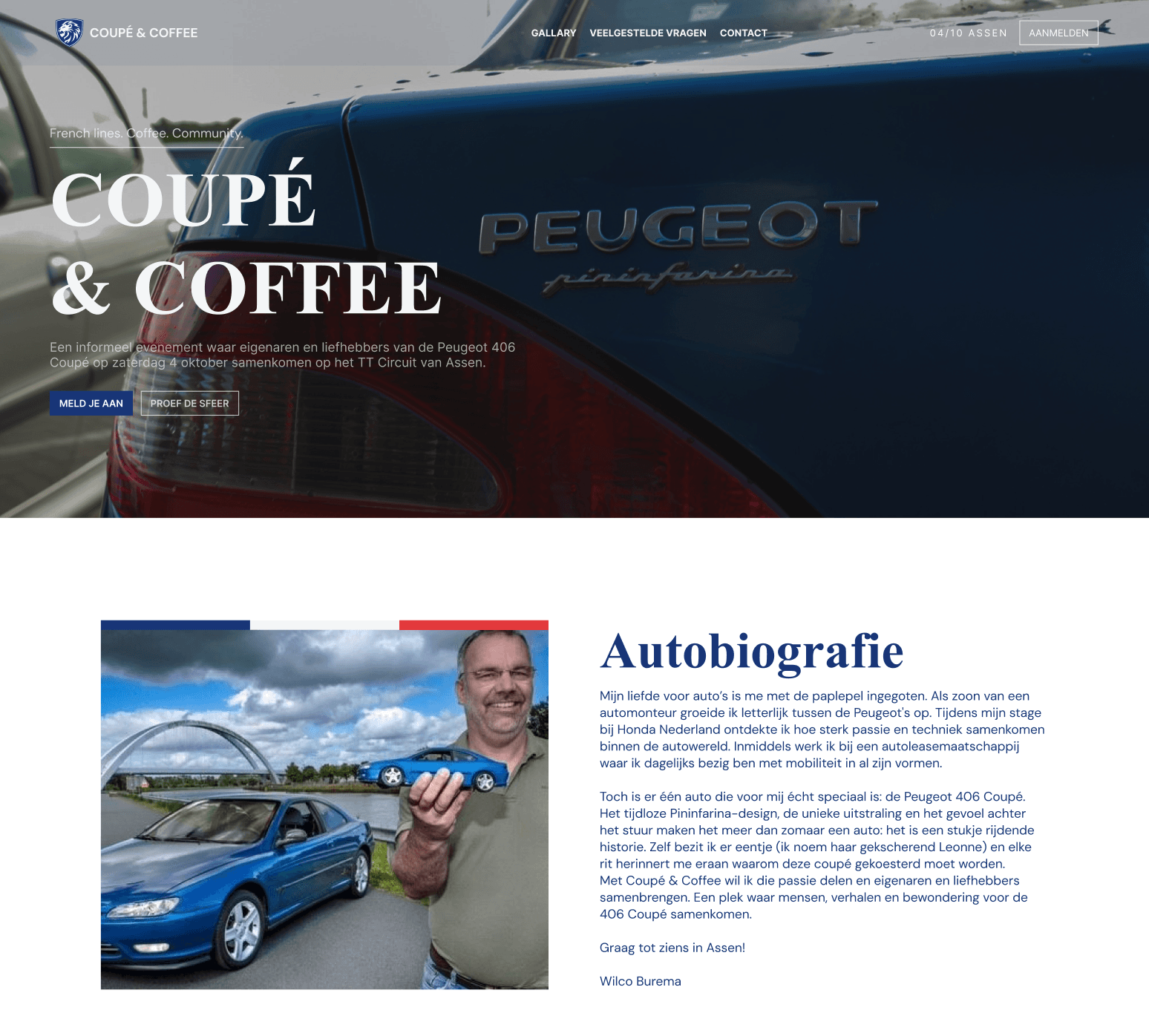 Website van Coupé & Coffee, ontworpen door Vyxen